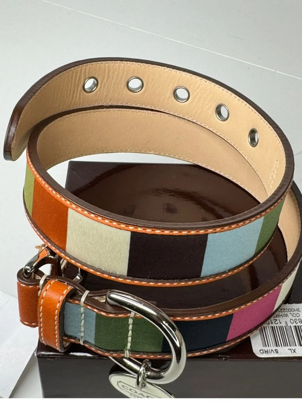 Coach Legacy Rare Satin & Leather Color Block Size XL Extra Large Dog Collar